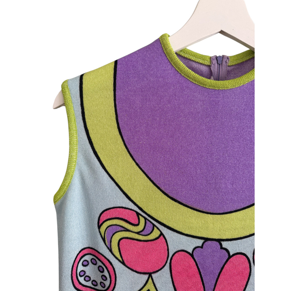 Vintage 60's Mod Psychedelic Stretch Knit Tank Top Dopamine Maximalist Pop Art - Picture 2 of 5